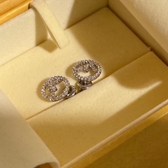 Preloved FENDI Pierced Petite Silver Earrings w/Crystals - Picture 9 of 12